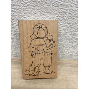 Art Impressions Snowball Fight Boy Back Wood Mounted Rubber Stamp